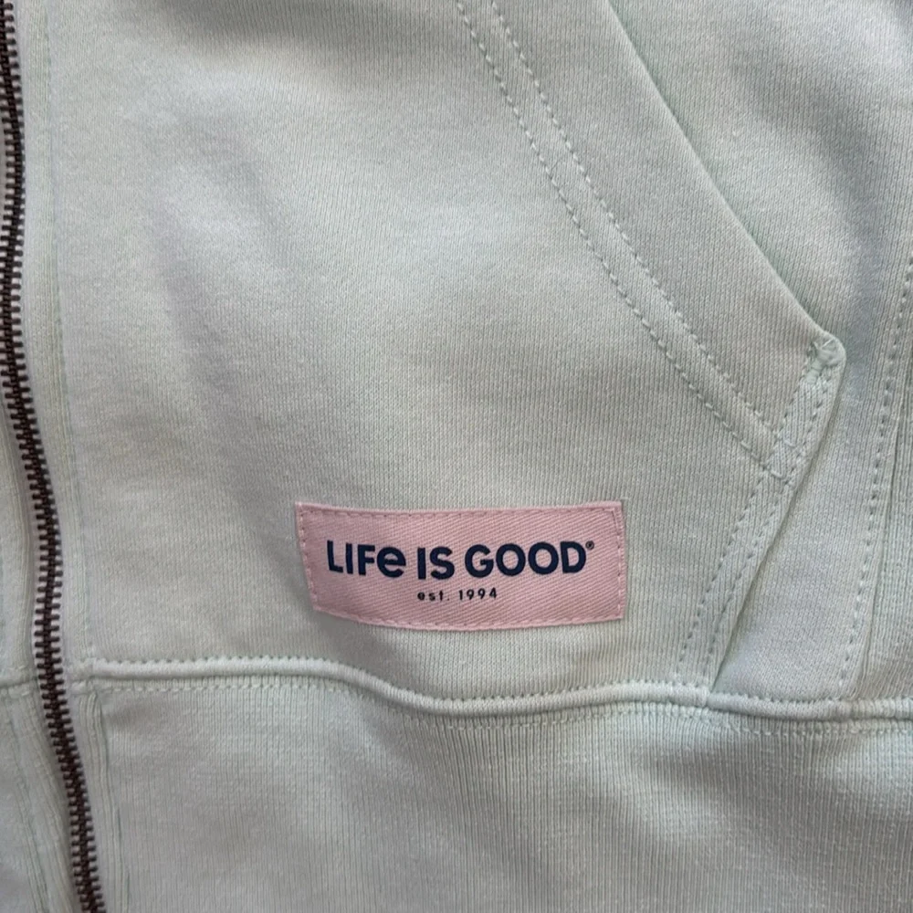Life Is Good Mint Hoodie with Daisy 🌼 Sleeves & Pink Tag - Picture 7 of 9